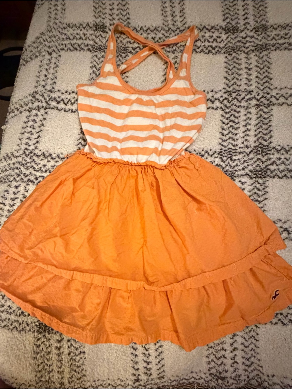 Hollister White & Orange Striped Tank Dress with Orange Skirt